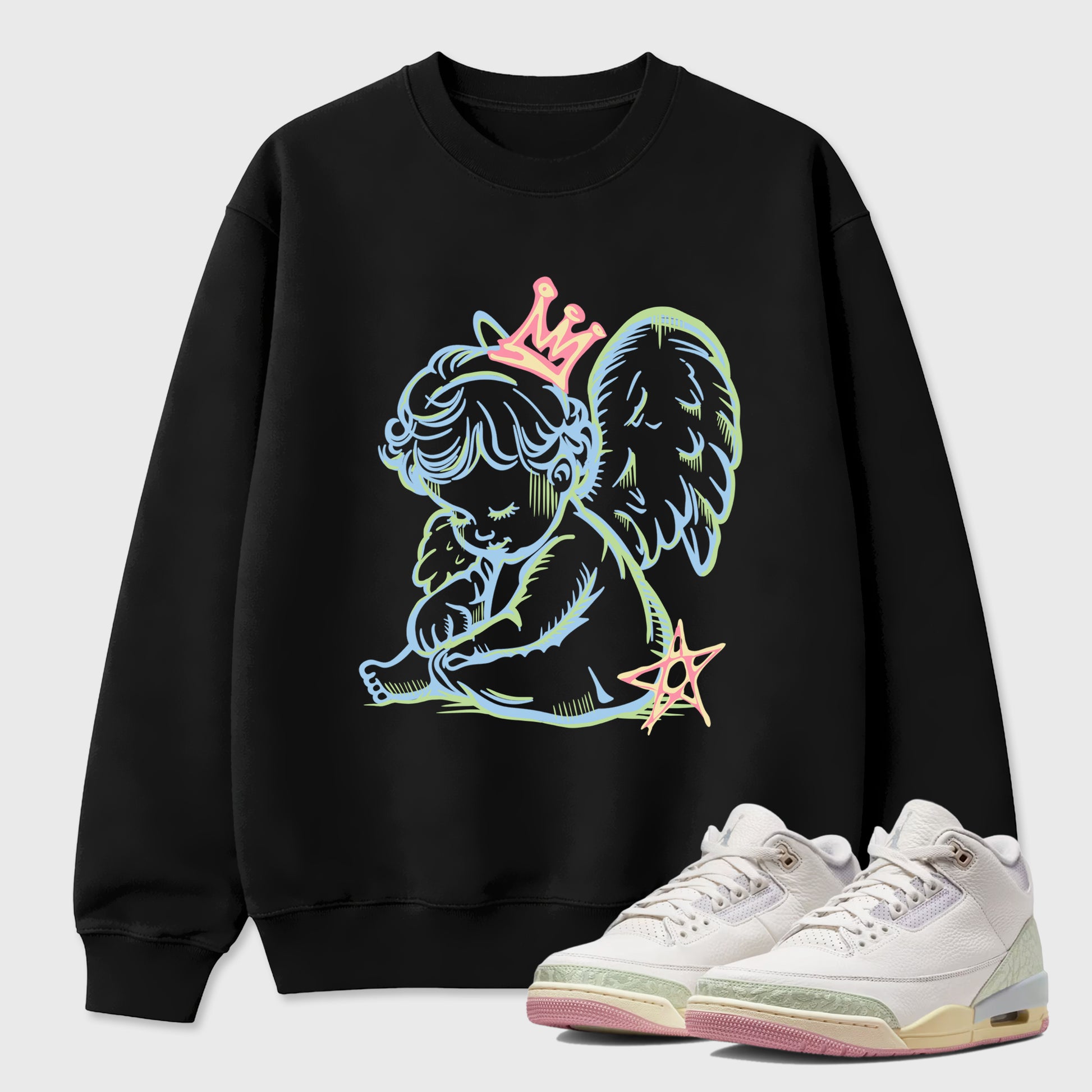 Sneaker match tees – Sneaker Tees To Match Air Jordan 3 Jade Aura Shoes – Neon Angel Tee Black 1