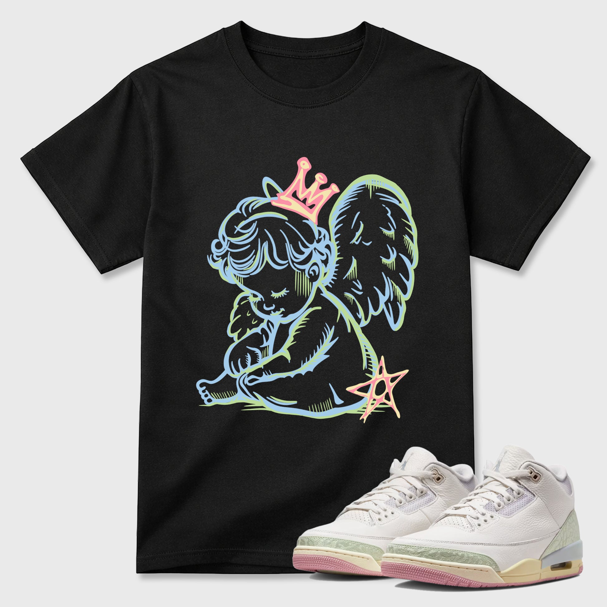 Sneaker match tees – Sneaker Tees To Match Air Jordan 3 Jade Aura Shoes – Neon Angel Tee Black 1