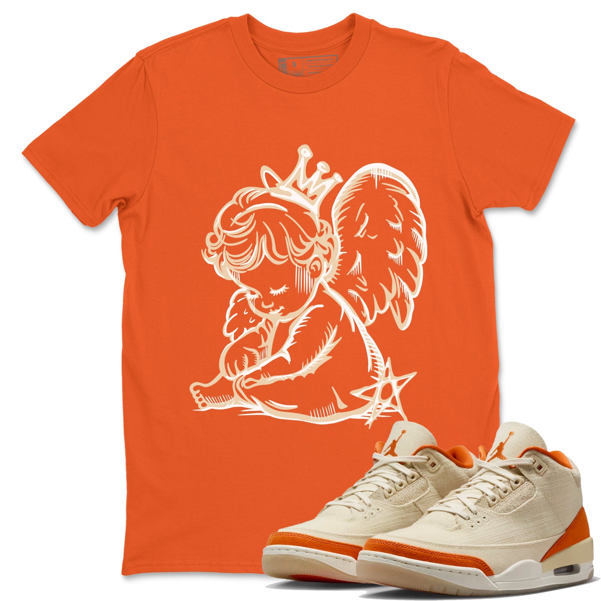Neon Angel sneaker match t-shirt styled to complete your fit with the Air Jordan 3 Starfish sneakers, shown in Orange 1.