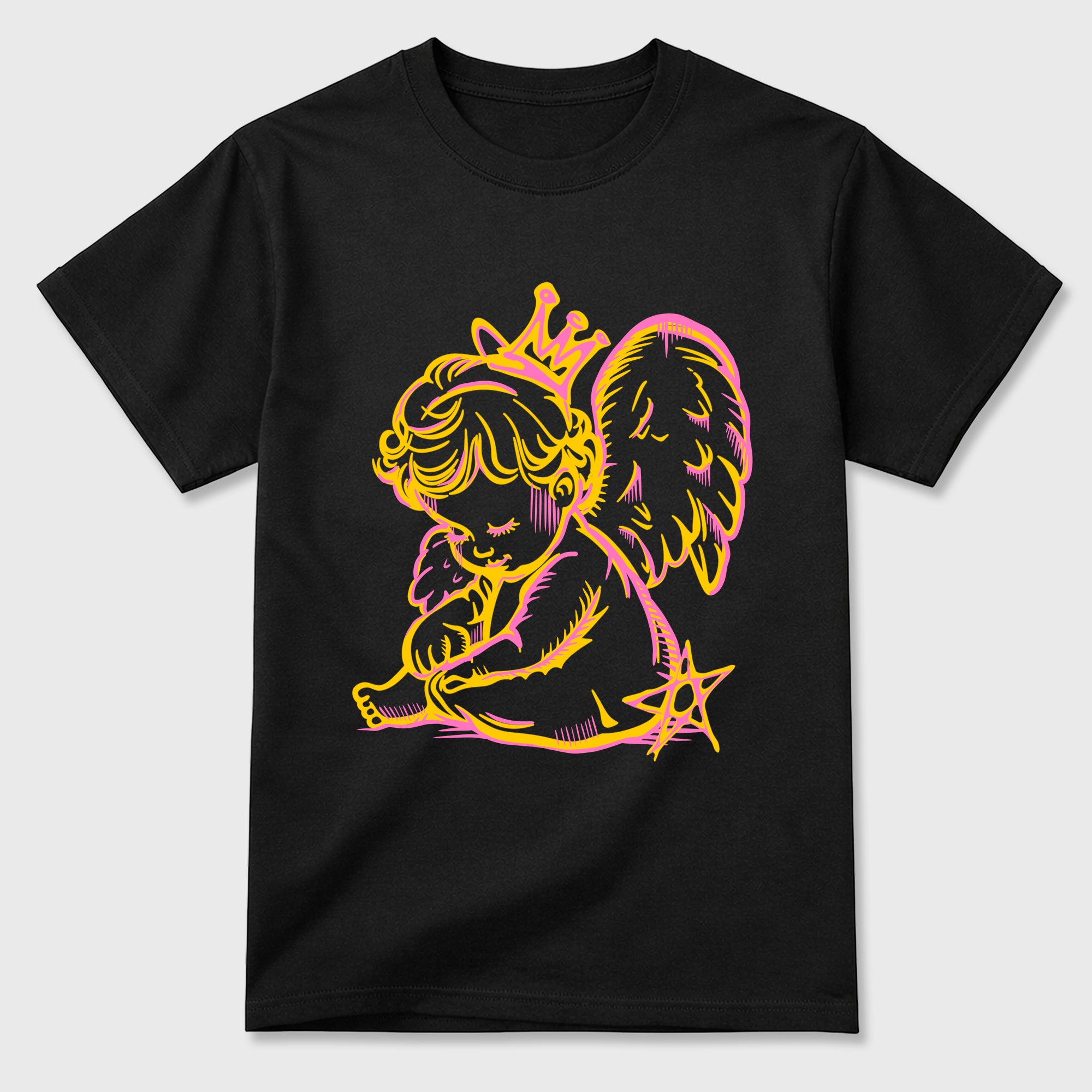 Neon Angel Graphic T-Shirt featuring original streetwear artwork designed to match the Air Jordan 4 Comic. Black 2 Graphic T-Shirt.
