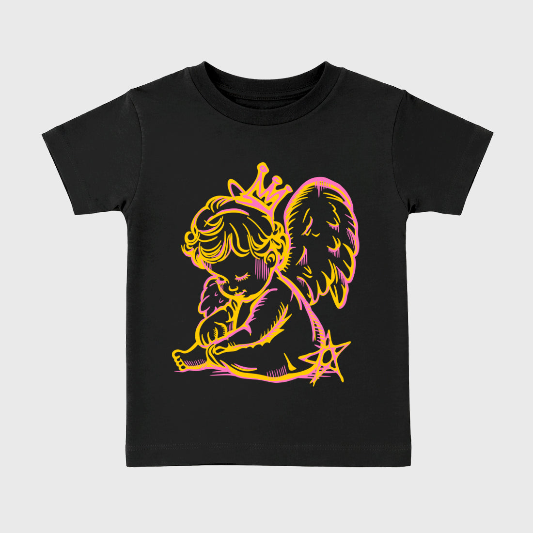 Neon Angel Baby & Kids Graphic T-Shirt featuring original artwork designed to match the Air Jordan 4 Comic. Black 2 Kids Graphic Tee.