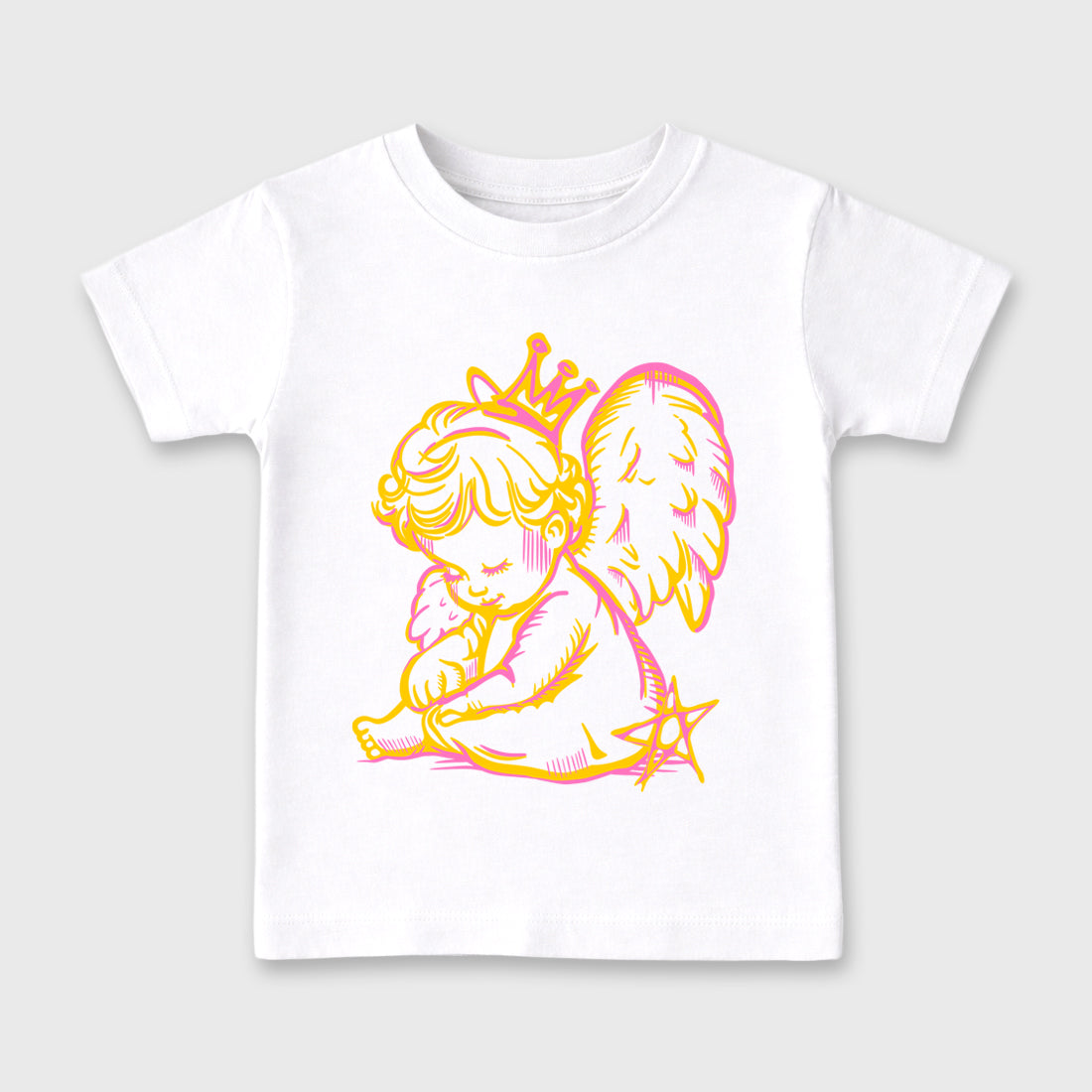 Neon Angel Baby & Kids Graphic T-Shirt featuring original artwork designed to match the Air Jordan 4 Comic. White 2 Kids Graphic Tee.