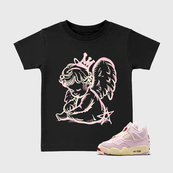 Sneaker match tees – Sneaker Tees To Match Air Jordan 4 Iced Carmine Shoes – Neon Angel Kids T-Shirt Black 1