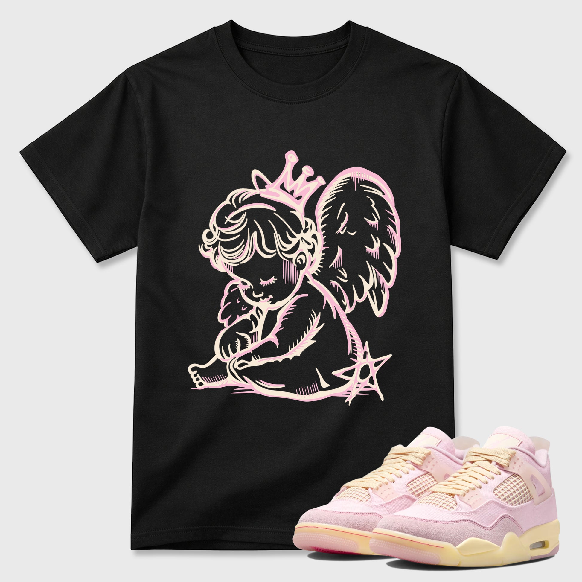 Sneaker match tees – Sneaker Tees To Match Air Jordan 4 Iced Carmine Shoes – Neon Angel Tee Black 1
