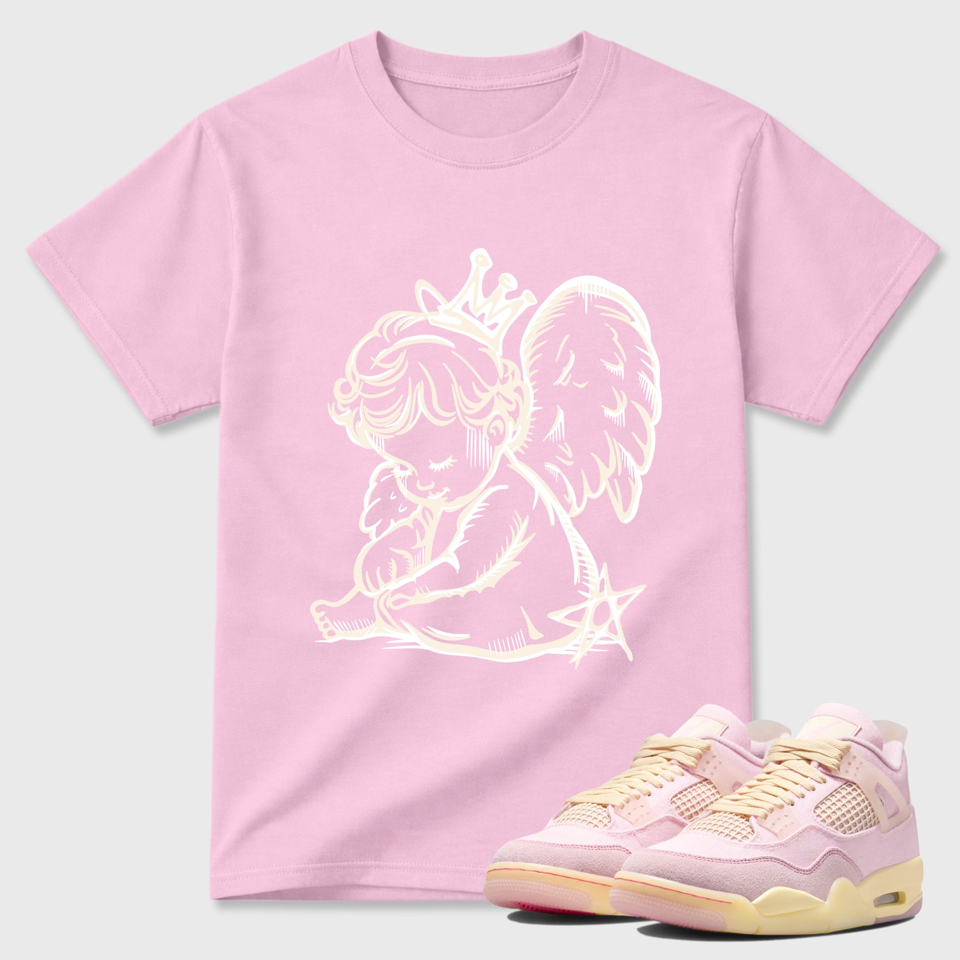 Sneaker match tees – Sneaker Tees To Match Air Jordan 4 Iced Carmine Shoes – Neon Angel Tee Pink 1