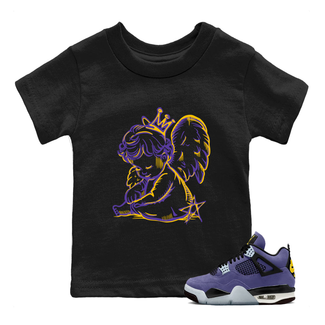 Sneaker match tees – Sneaker Tees To Match Air Jordan 4 Lakeshow Shoes – Neon Angel Kids T-Shirt Black 1