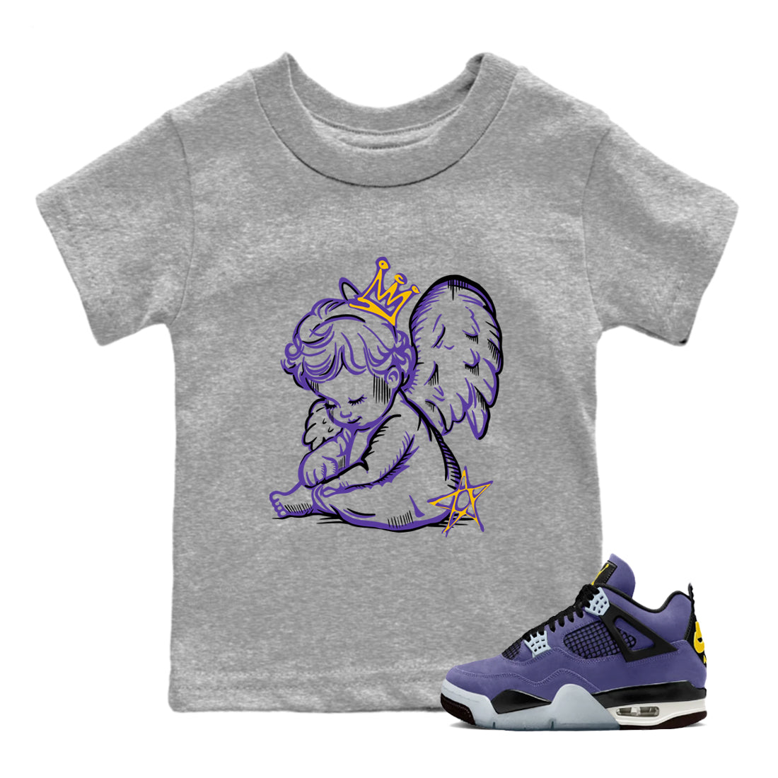 Sneaker match tees – Sneaker Tees To Match Air Jordan 4 Lakeshow Shoes – Neon Angel Kids T-Shirt Heather Grey 1