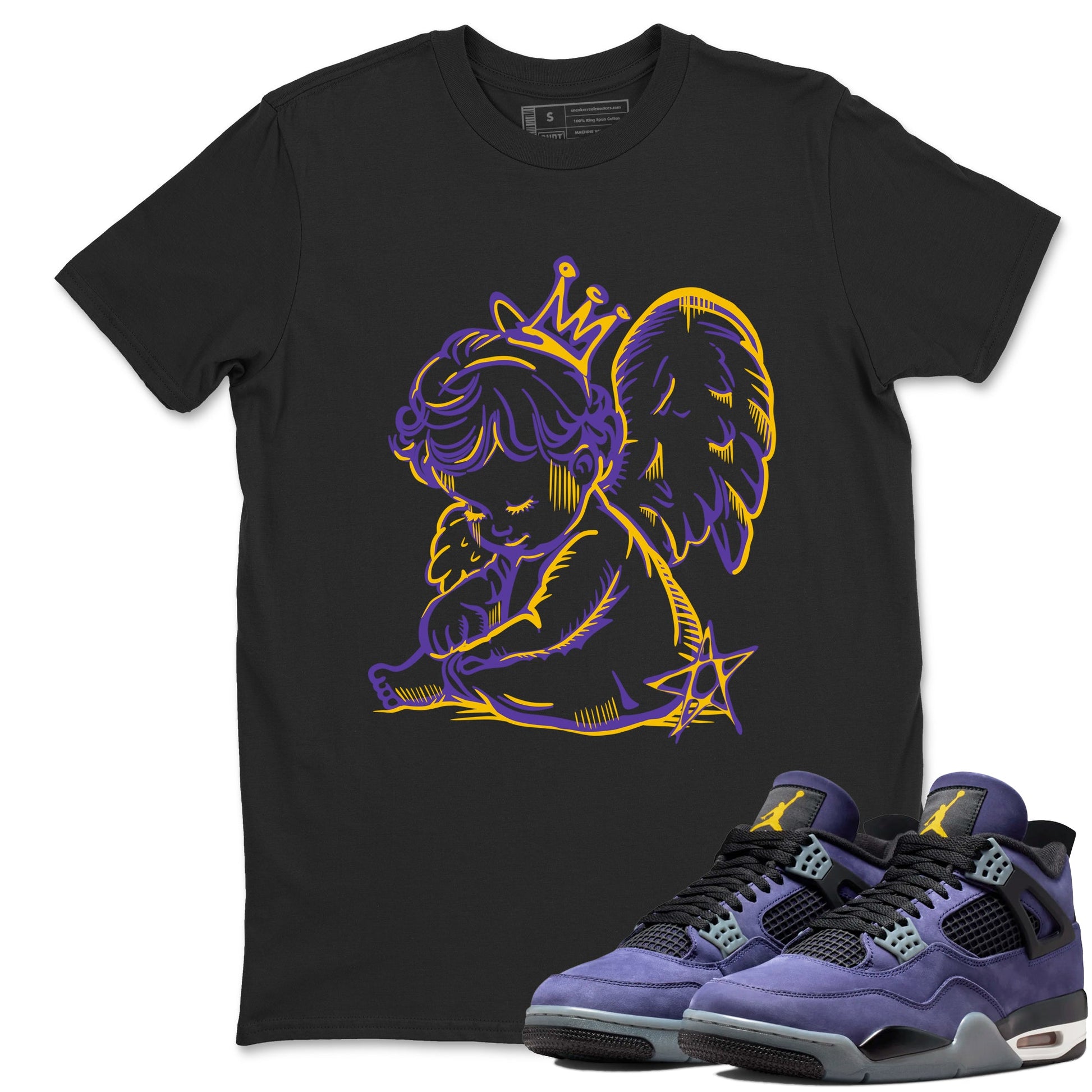 Sneaker match tees – Sneaker Tees To Match Air Jordan 4 Lakeshow Shoes – Neon Angel Tee Black 1
