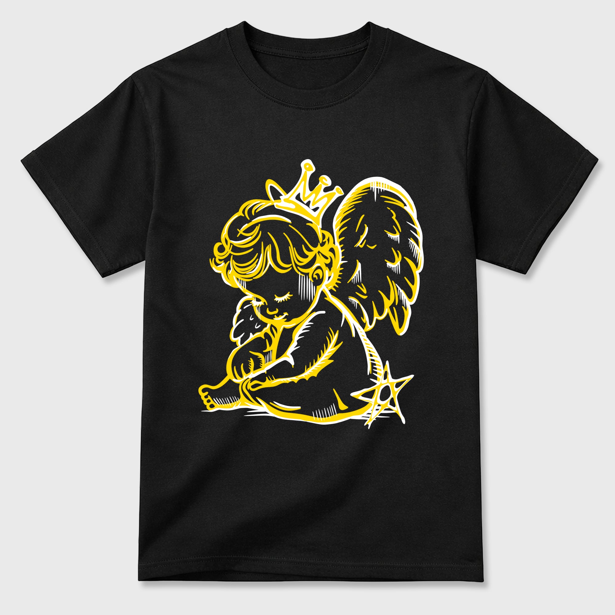 Neon Angel Graphic T-Shirt featuring original streetwear artwork designed to match the Air Jordan 4 Tour Yellow. Black 2 Graphic T-Shirt.
