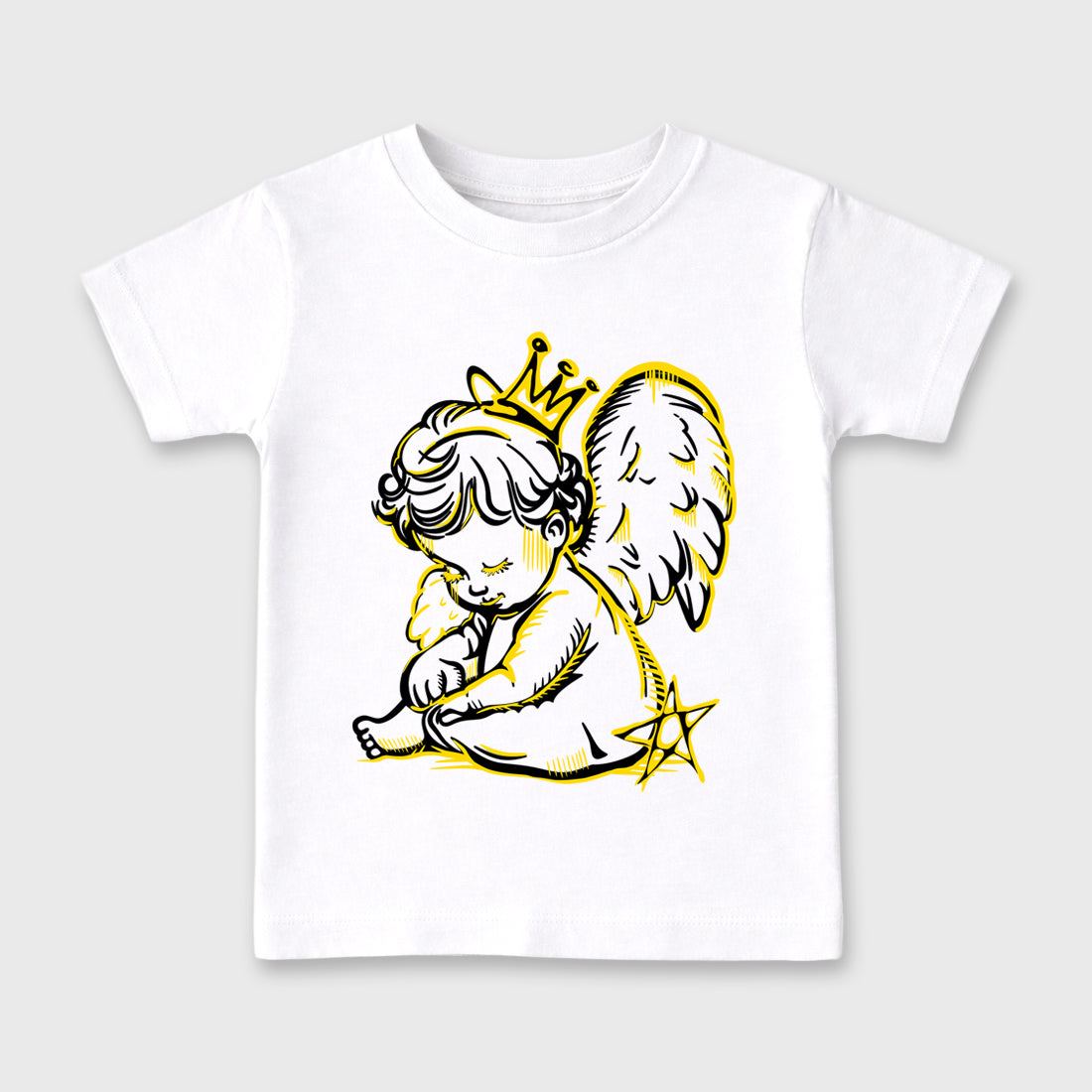 Neon Angel Baby & Kids Graphic T-Shirt featuring original artwork designed to match the Air Jordan 4 Tour Yellow. White 2 Kids Graphic Tee.