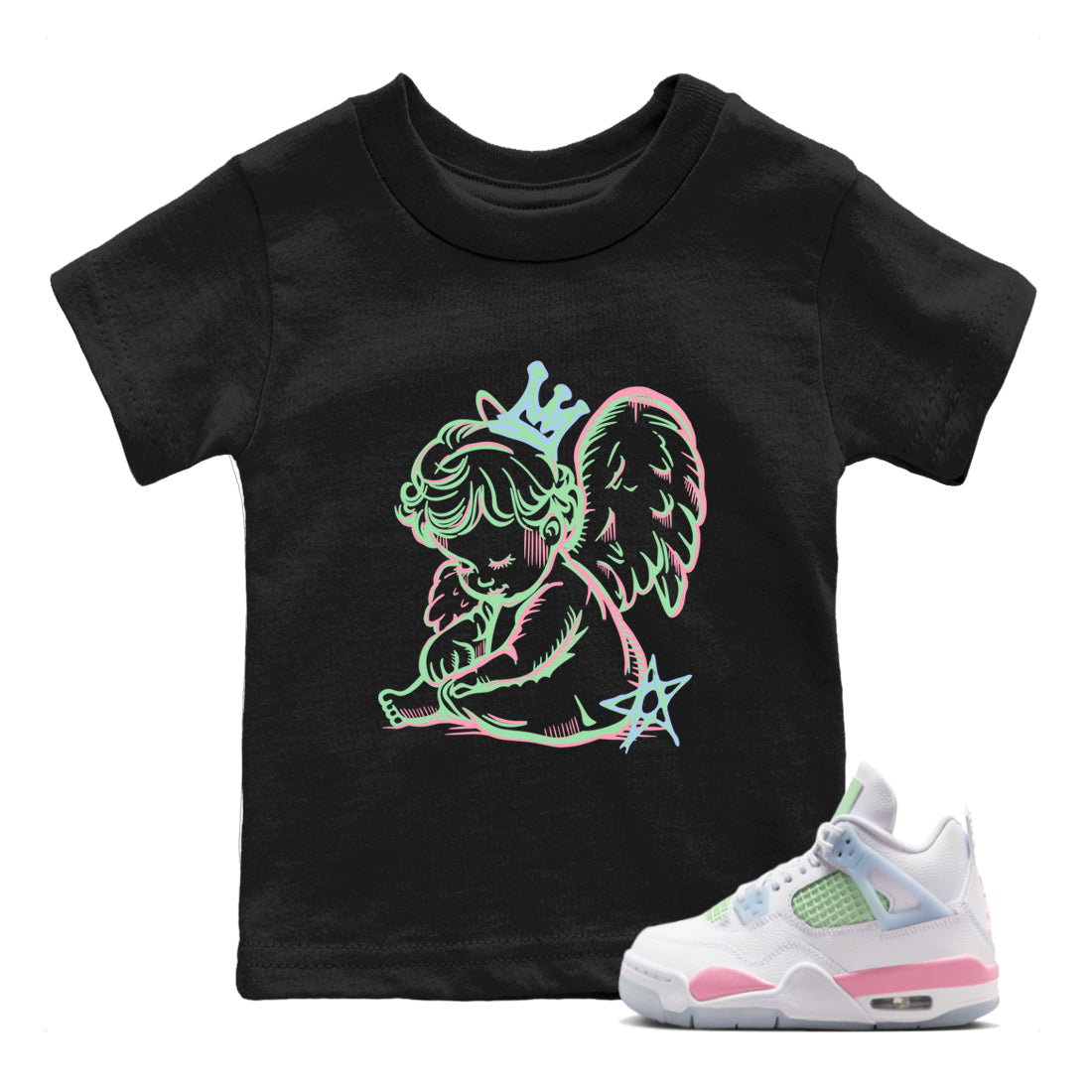 Best Sneakerfits graphic tee – Perfect Valentine's Day outfits to match Air Jordan 4 Valentines Day Kids – Neon Angel Kids T-Shirt Black 1