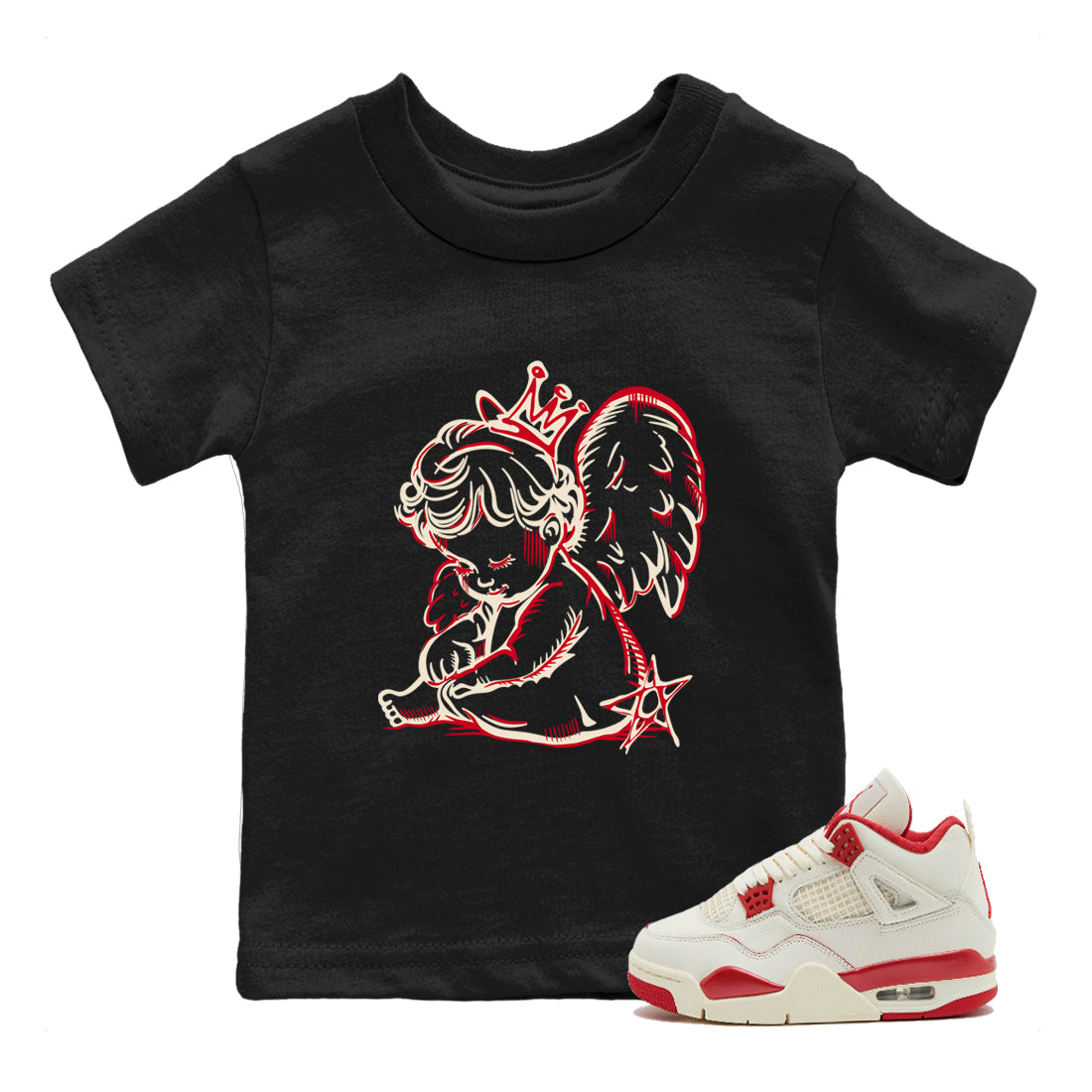 Perfect Valentine's Day Gifts graphic tee  – Graphic Tees To Match Air Jordan 4 Valentines Day – Neon Angel Kids Graphic T-Shirt Black 1