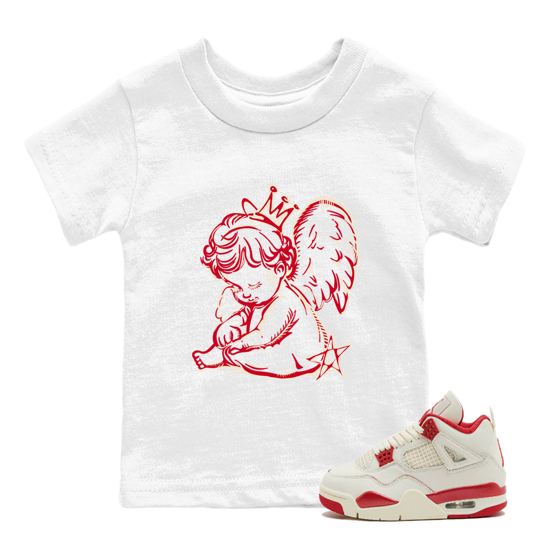 Perfect Valentine's Day Gifts graphic tee  – Graphic Tees To Match Air Jordan 4 Valentines Day – Neon Angel Kids Graphic T-Shirt White 1