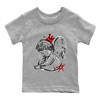 Neon Angel baby and kids t-shirt crafted for little sneakerheads to shine with the Air Jordan 4 White Cement sneakers, displayed in Heather Grey 2.