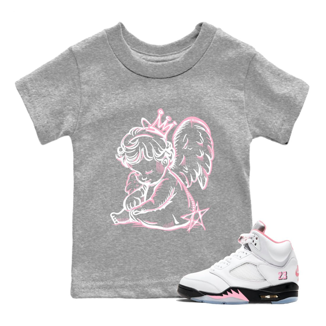 Sneaker match tees – Sneaker Tees To Match Air Jordan 5 35th Anniversary Shoes – Neon Angel Kids T-Shirt Heather Grey 1