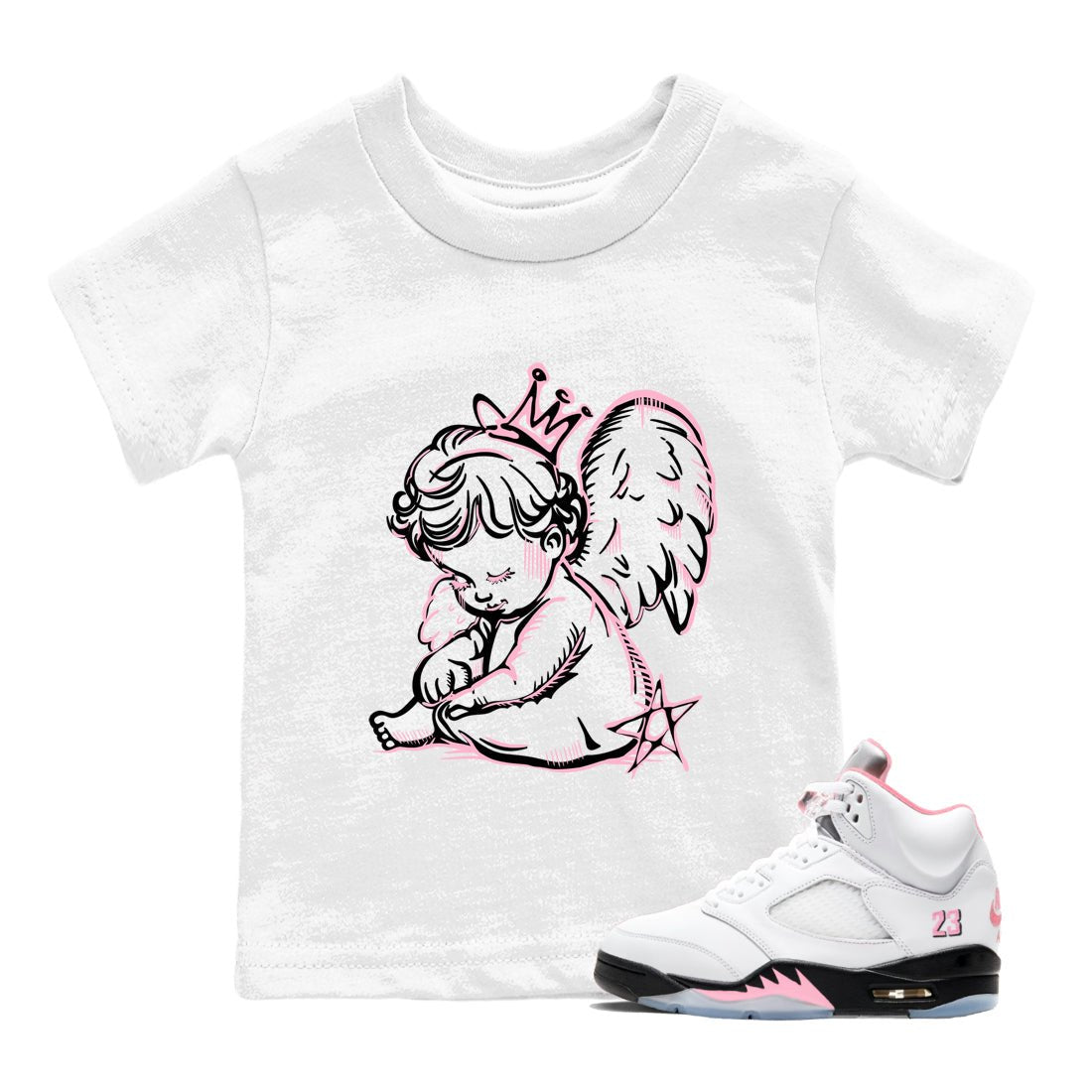 Sneaker match tees – Sneaker Tees To Match Air Jordan 5 35th Anniversary Shoes – Neon Angel Kids T-Shirt White 1