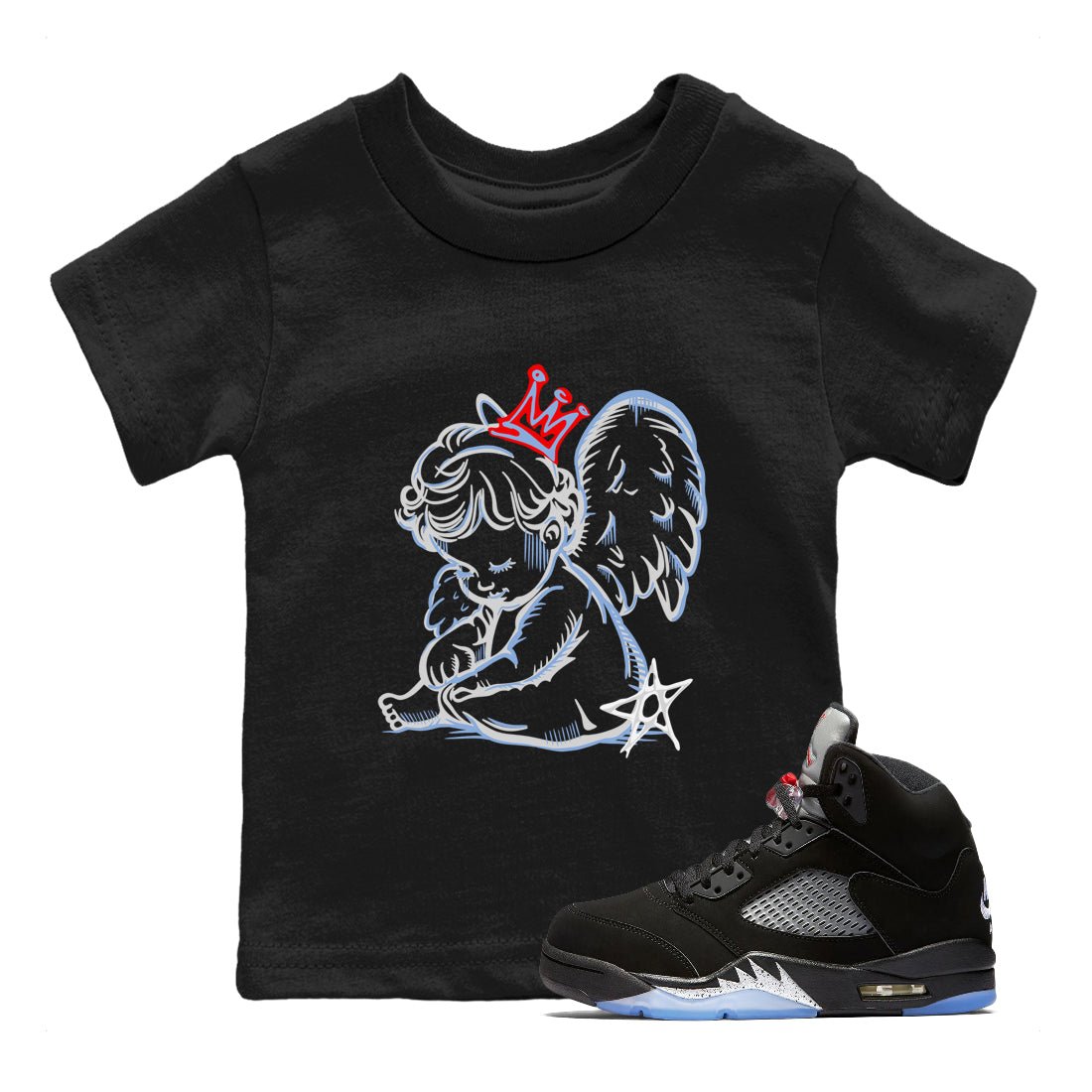 5s Black Metallic Reimgined shirts to match jordans Neon Angel best t shirts to wear with jordans AJ5 Black Metallic Reimgined match shoes to clothes SNRT Sneaker Tees Youth Baby Black 1 tee
