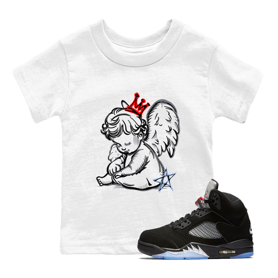 5s Black Metallic Reimgined shirts to match jordans Neon Angel best t shirts to wear with jordans AJ5 Black Metallic Reimgined match shoes to clothes SNRT Sneaker Tees Youth Baby White 1 tee