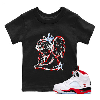 Sneaker match tees – Sneaker Tees To Match Air Jordan 5 Fire Red Shoes – Neon Angel Kids T-Shirt Black 1