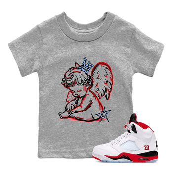 Sneaker match tees – Sneaker Tees To Match Air Jordan 5 Fire Red Shoes – Neon Angel Kids T-Shirt Heather Grey 1