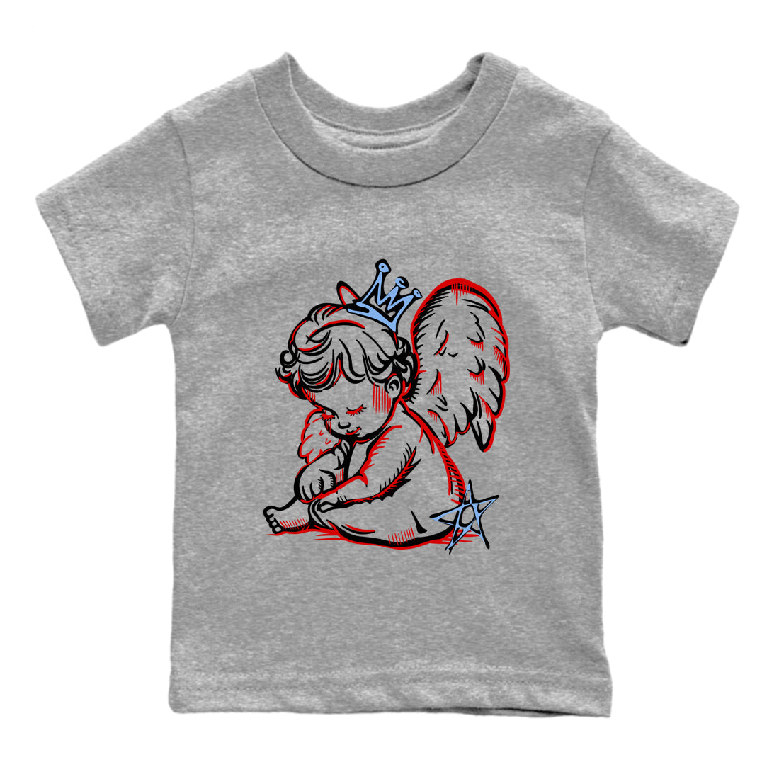 Sneaker match tees – Sneaker Tees To Match Air Jordan 5 Fire Red Shoes – Neon Angel Kids T-Shirt Heather Grey 2
