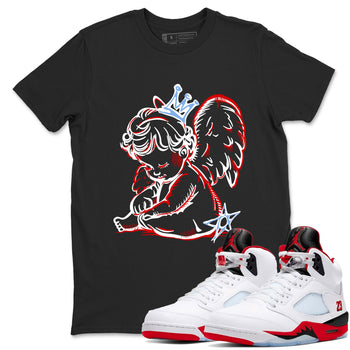 Sneaker match tees – Sneaker Tees To Match Air Jordan 5 Fire Red Shoes – Neon Angel Tee Black 1