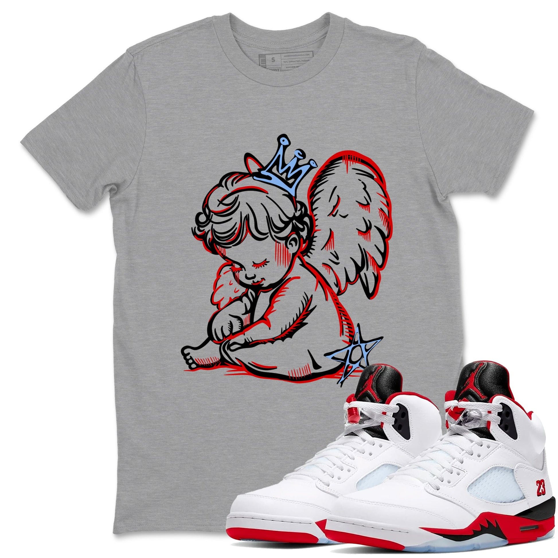 Sneaker match tees – Sneaker Tees To Match Air Jordan 5 Fire Red Shoes – Neon Angel Tee Heather Grey 1