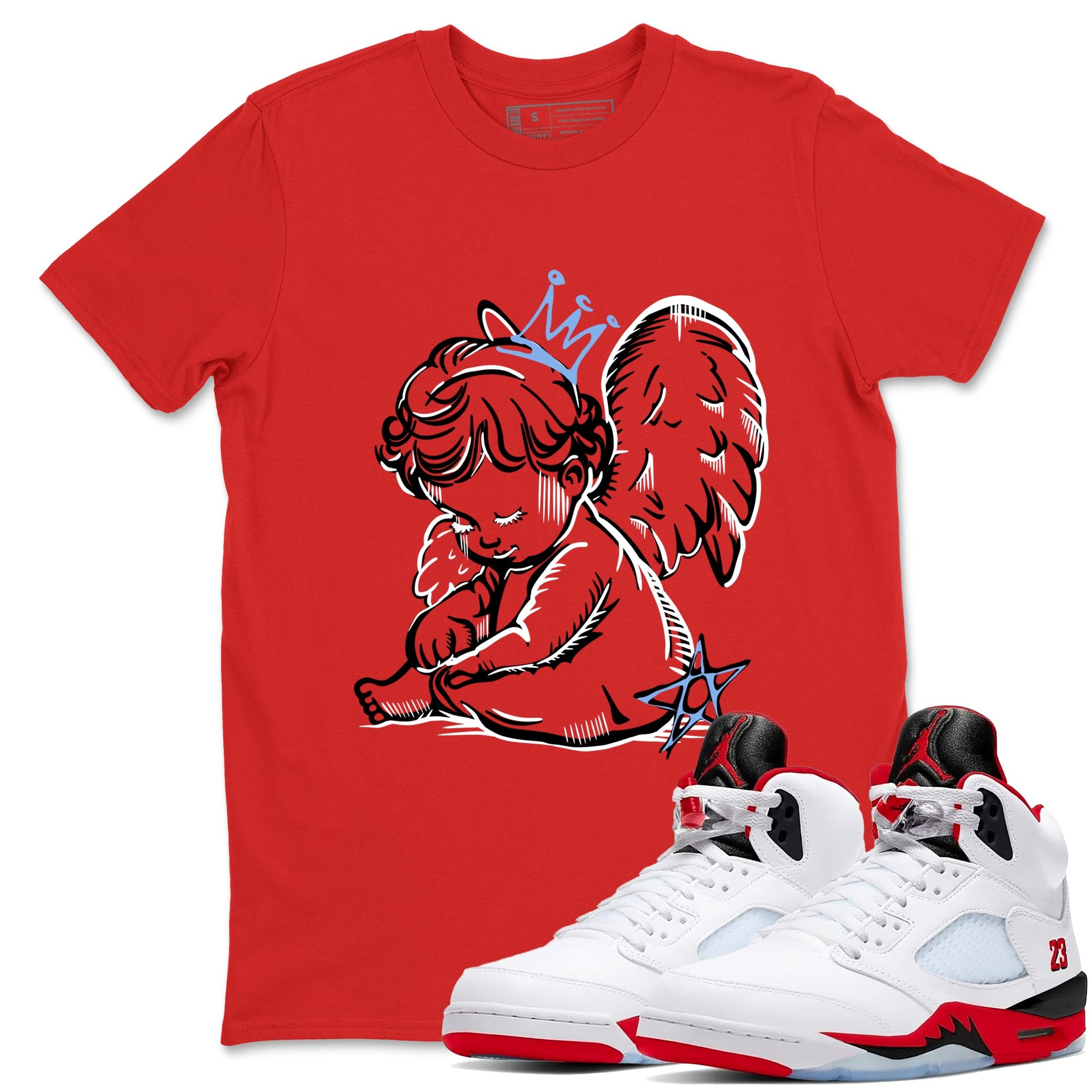 Sneaker match tees – Sneaker Tees To Match Air Jordan 5 Fire Red Shoes – Neon Angel Tee Red 1
