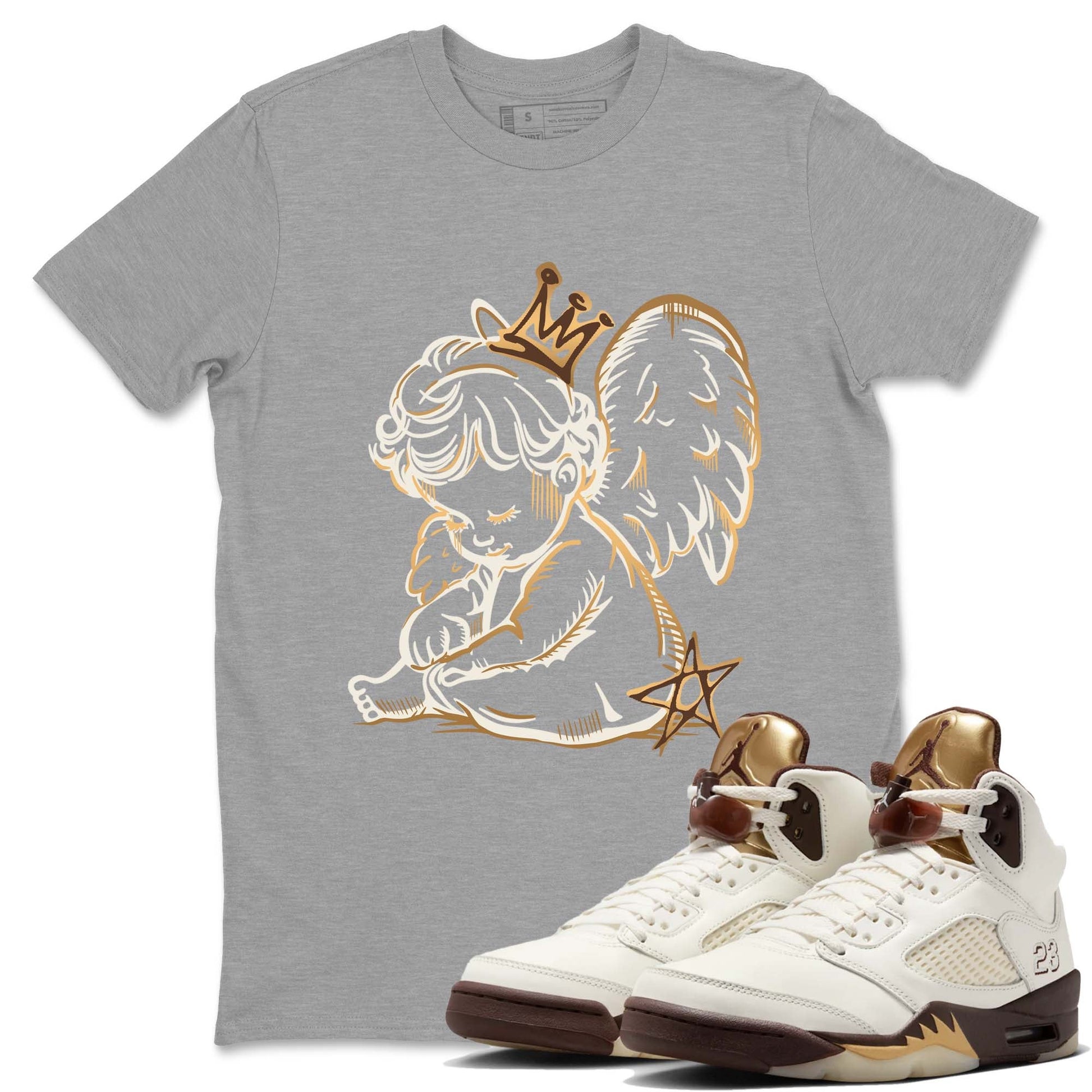 5s Golden Ticket shirts to match jordans  Neon Angel shirts to match jordans Air Jordan 5 Golden Ticket match shoes to clothes SNRT Sneaker Tees unisex cotton Heather Grey 1 shirts