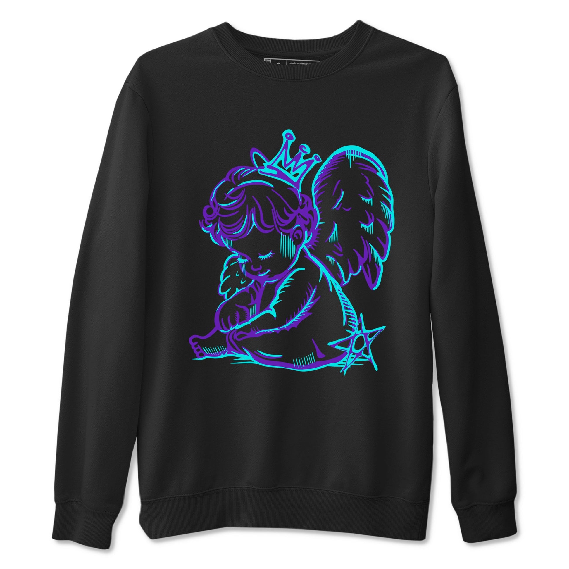 Neon Angel sneaker match t-shirt styled to complete your fit with the Air Jordan 5 Grape sneakers, shown in Black 2.