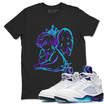 Neon Angel sneaker match t-shirt styled to complete your fit with the Air Jordan 5 Grape sneakers, shown in Black 1.