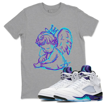 Neon Angel sneaker match t-shirt styled to complete your fit with the Air Jordan 5 Grape sneakers, shown in Heather Grey 1.