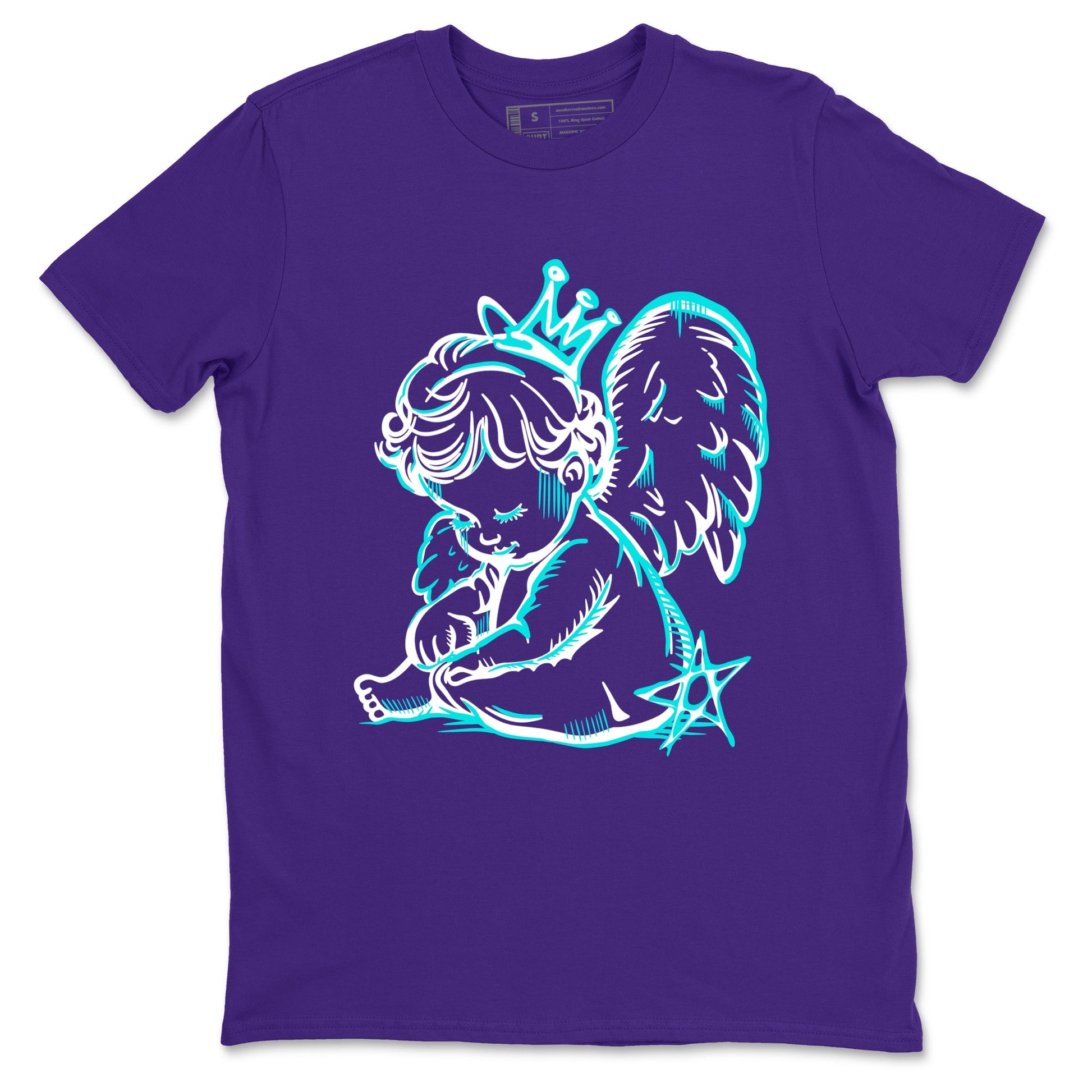 Neon Angel sneaker match t-shirt styled to complete your fit with the Air Jordan 5 Grape sneakers, shown in Purple 2.