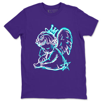 Neon Angel sneaker match t-shirt styled to complete your fit with the Air Jordan 5 Grape sneakers, shown in Purple 2.