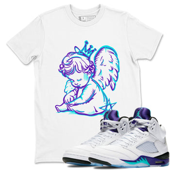 Neon Angel sneaker match t-shirt styled to complete your fit with the Air Jordan 5 Grape sneakers, shown in White 1.