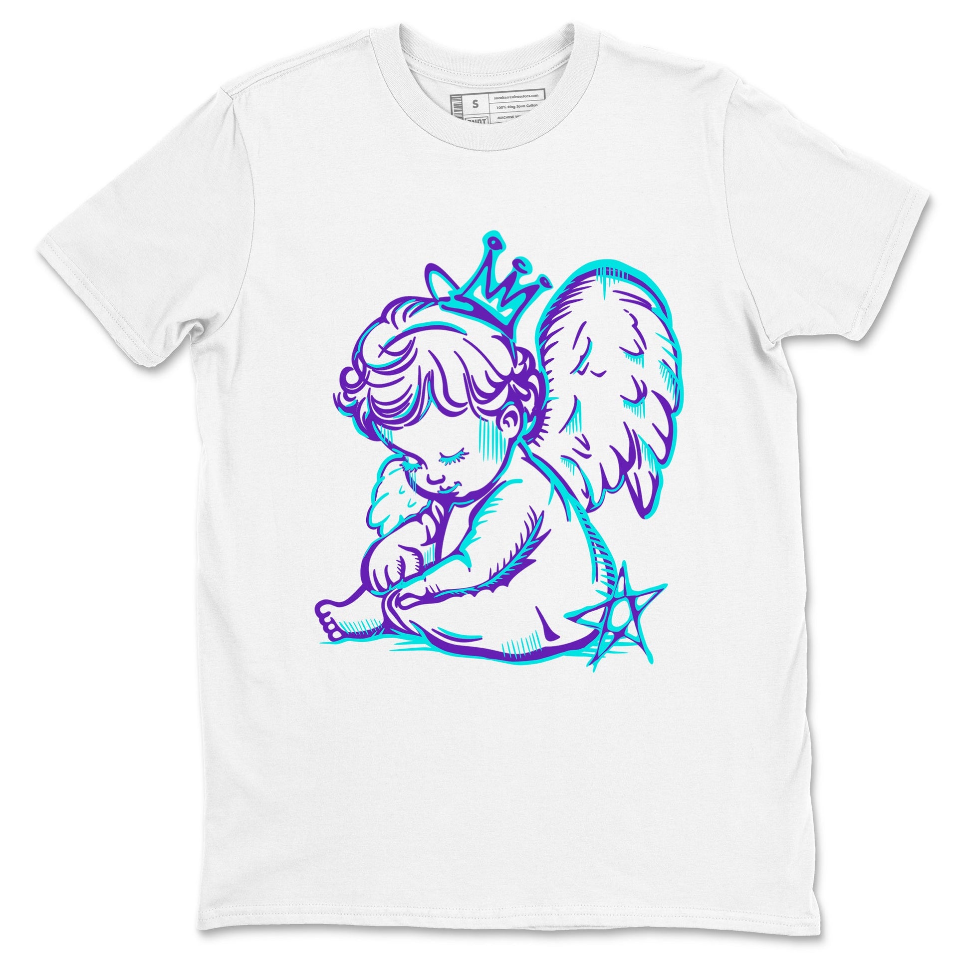 Neon Angel sneaker match t-shirt styled to complete your fit with the Air Jordan 5 Grape sneakers, shown in White 2.