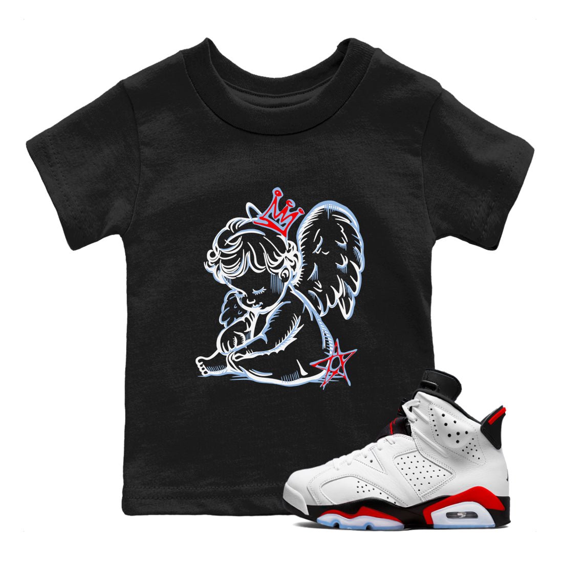 AJ6 Fire Red shirts to match jordans Neon Angel best t shirts to wear with jordans Air Jordan 6 Fire Red match shoes to clothes SNRT Sneaker Tees Youth Baby Black 1 tee