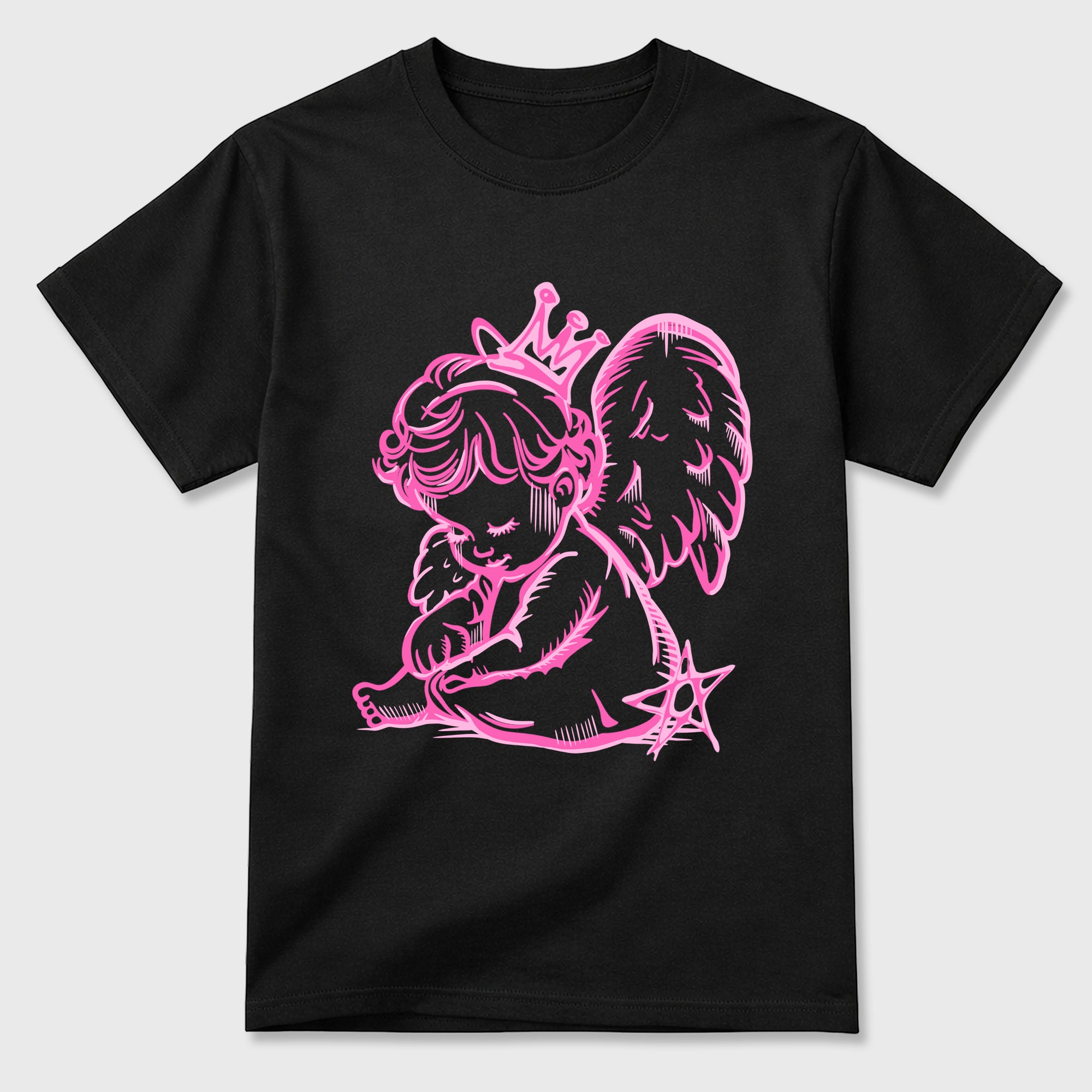 Neon Angel Graphic T-Shirt featuring original streetwear artwork designed to match the Air Jordan 6 Playful Pink. Black 2 Graphic T-Shirt.