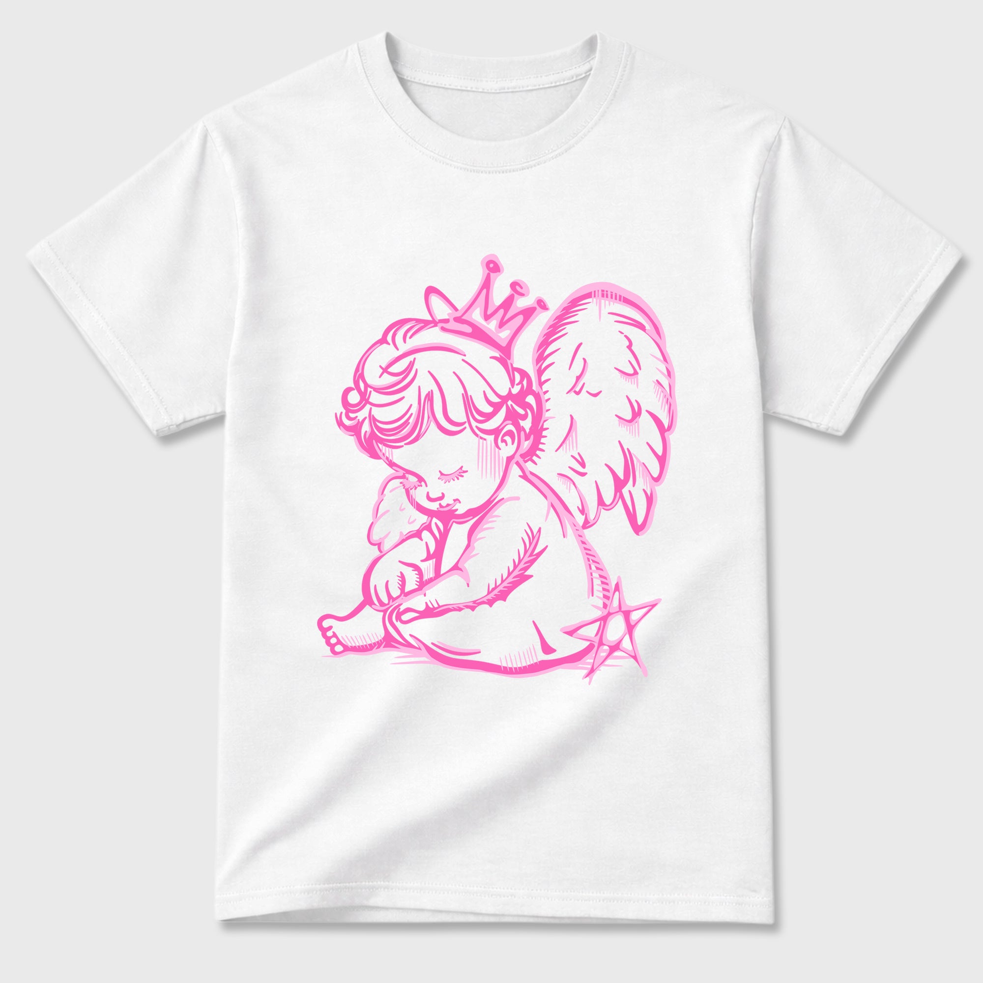 Neon Angel Graphic T-Shirt featuring original streetwear artwork designed to match the Air Jordan 6 Playful Pink. White 2 Graphic T-Shirt.