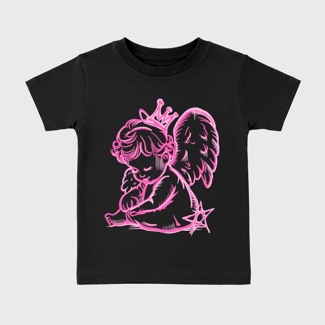 Neon Angel Baby & Kids Graphic T-Shirt featuring original artwork designed to match the Air Jordan 6 Playful Pink. Black 2 Kids Graphic Tee.