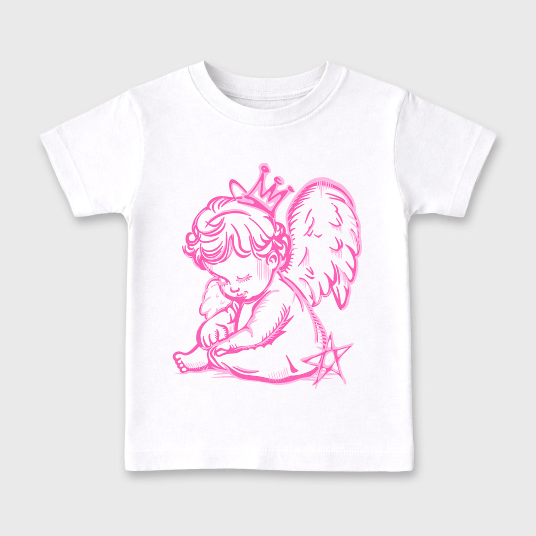 Neon Angel Baby & Kids Graphic T-Shirt featuring original artwork designed to match the Air Jordan 6 Playful Pink. White 2 Kids Graphic Tee.