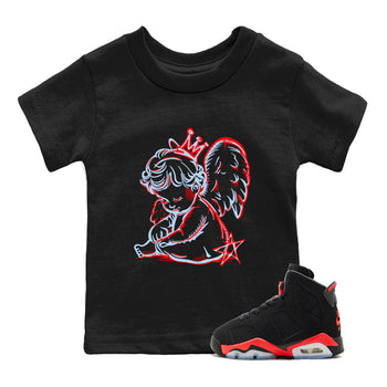 Sneaker match tees – Sneaker Tees To Match Air Jordan 6 Reverse Infrared Shoes – Neon Angel Kids T-Shirt Black 1