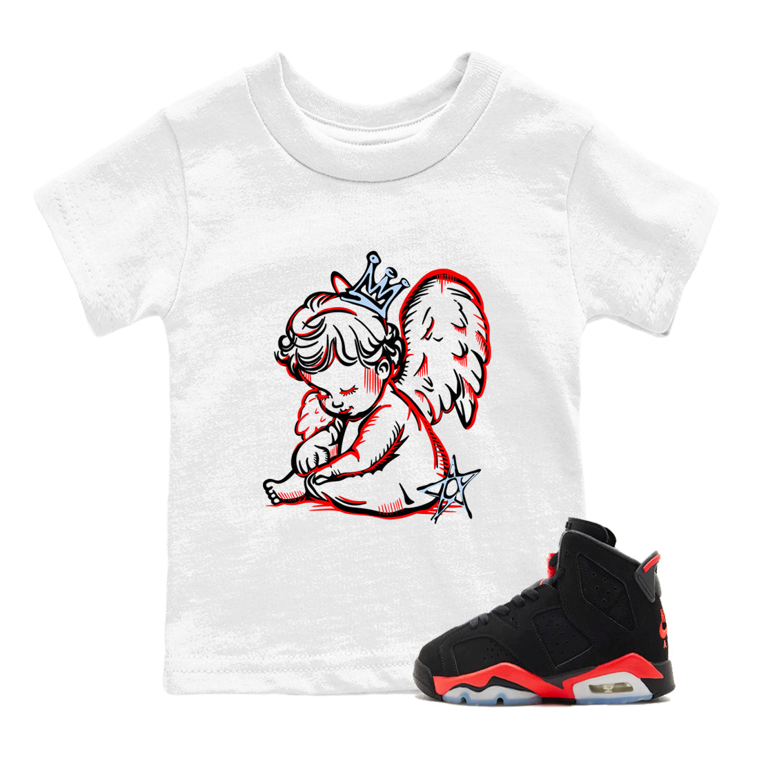 Sneaker match tees – Sneaker Tees To Match Air Jordan 6 Reverse Infrared Shoes – Neon Angel Kids T-Shirt White 1