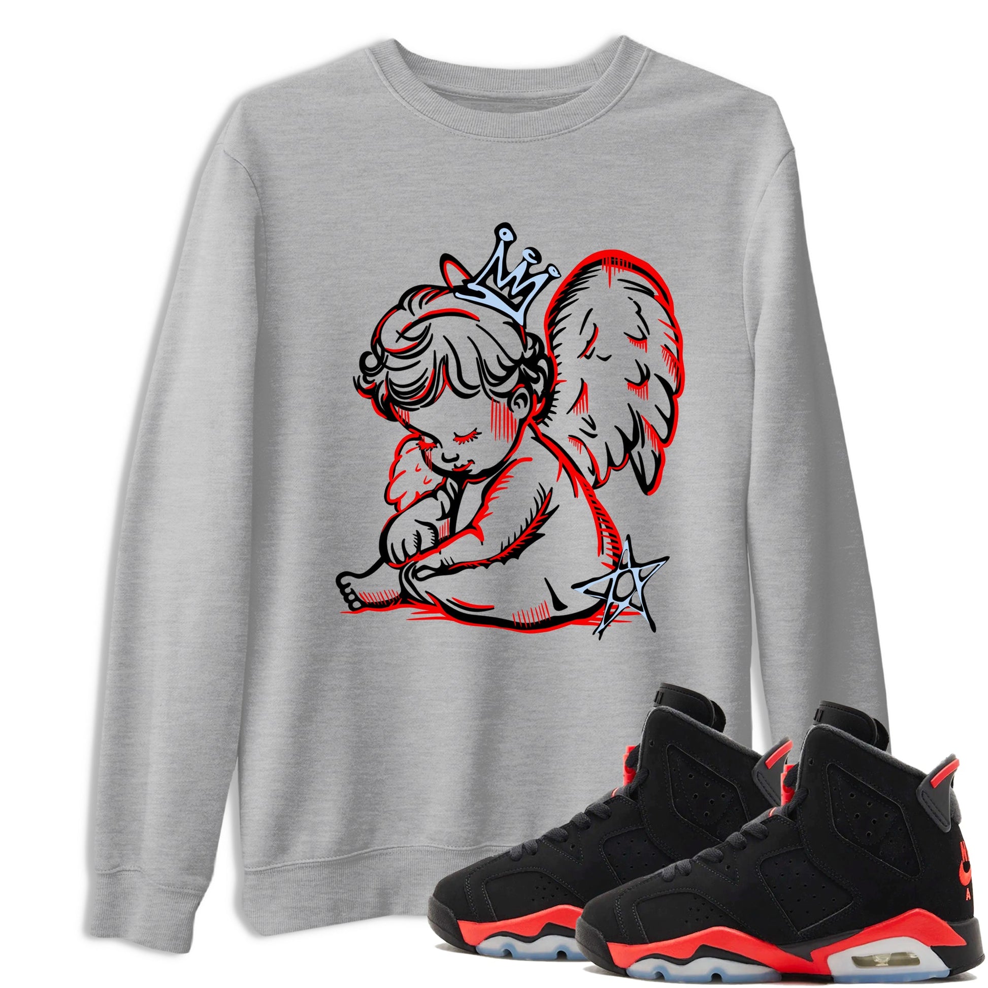 Sneaker match tees – Sneaker Tees To Match Air Jordan 6 Reverse Infrared Shoes – Neon Angel Tee Heather Grey 1
