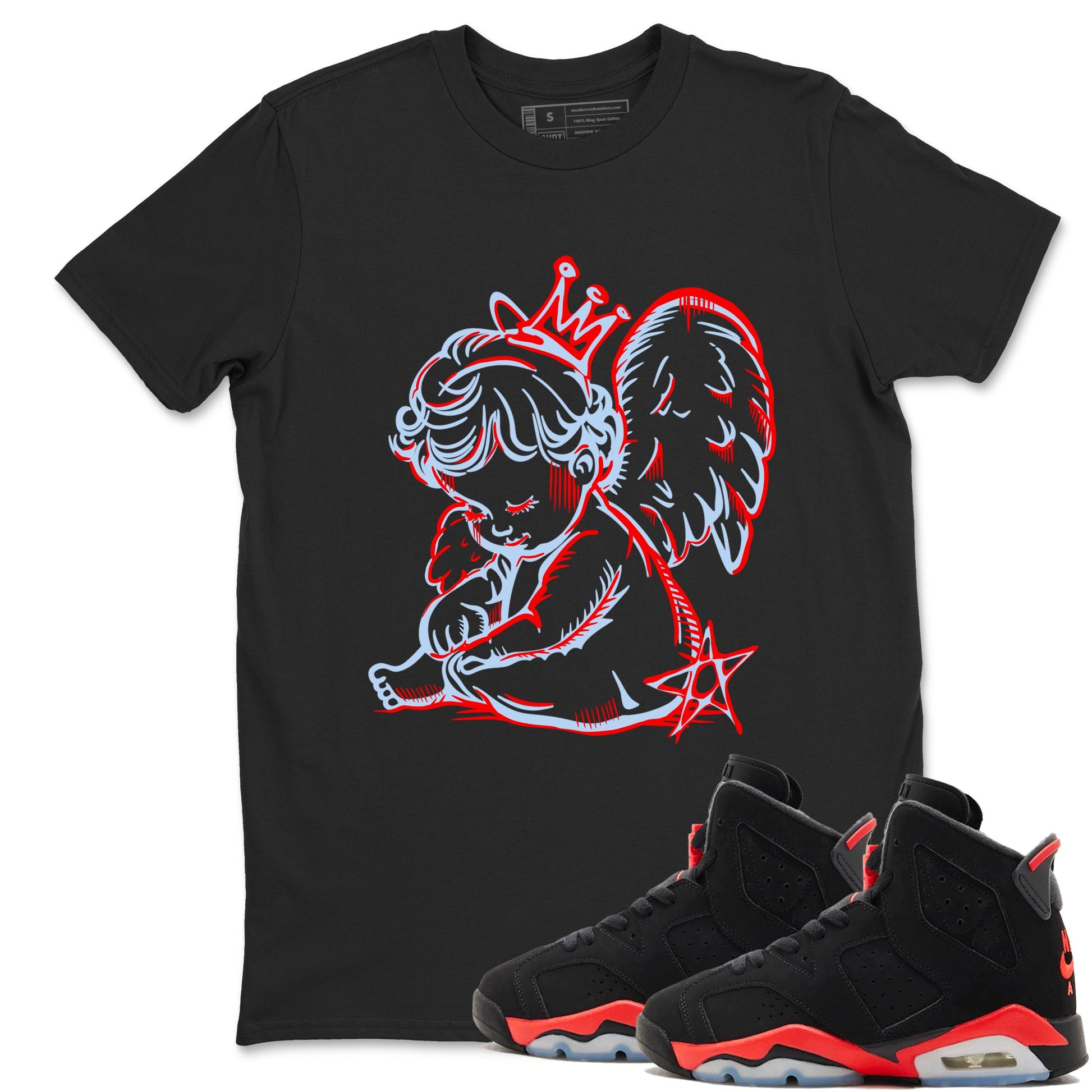 Sneaker match tees – Sneaker Tees To Match Air Jordan 6 Reverse Infrared Shoes – Neon Angel Tee Black 1