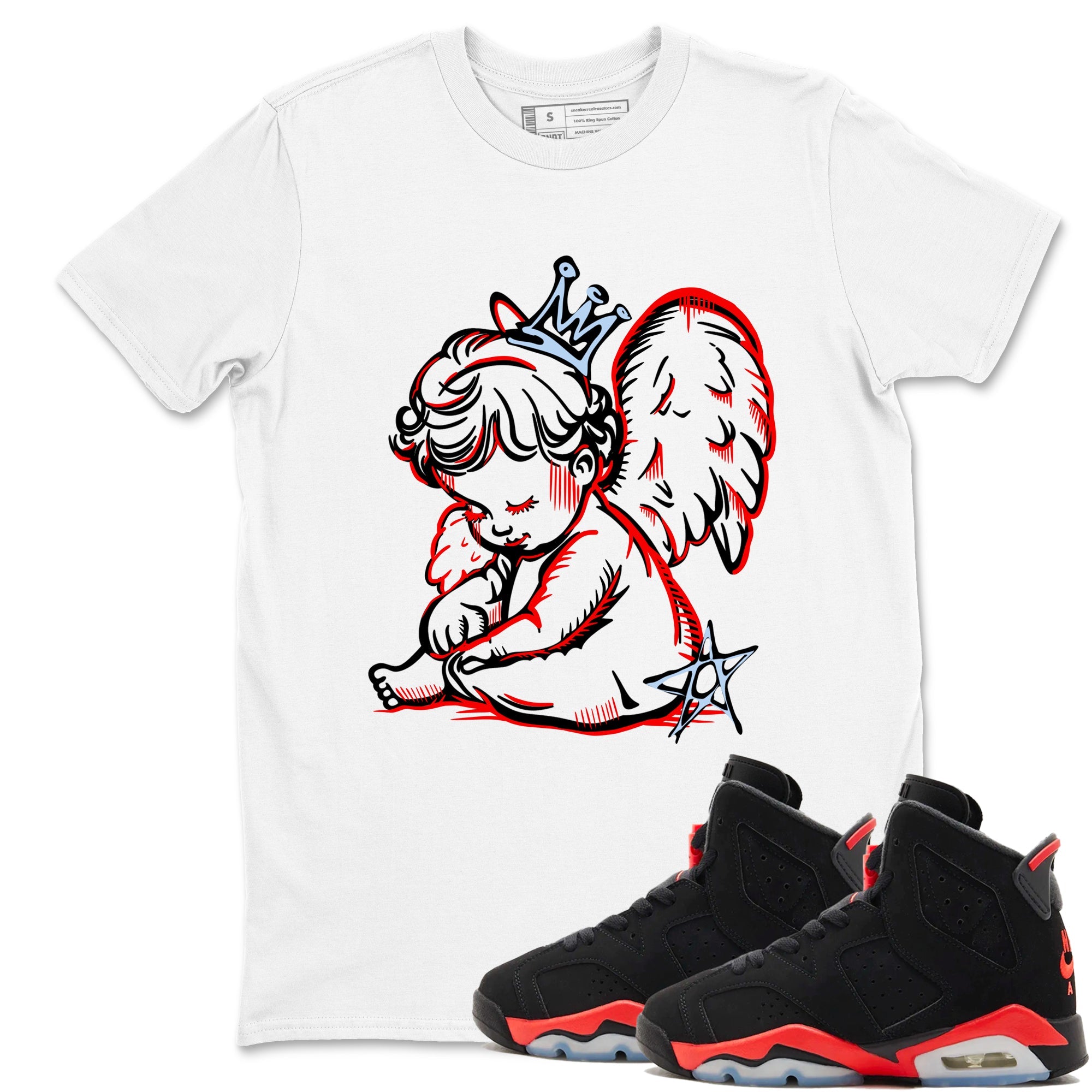 Sneaker match tees – Sneaker Tees To Match Air Jordan 6 Reverse Infrared Shoes – Neon Angel Tee White 1