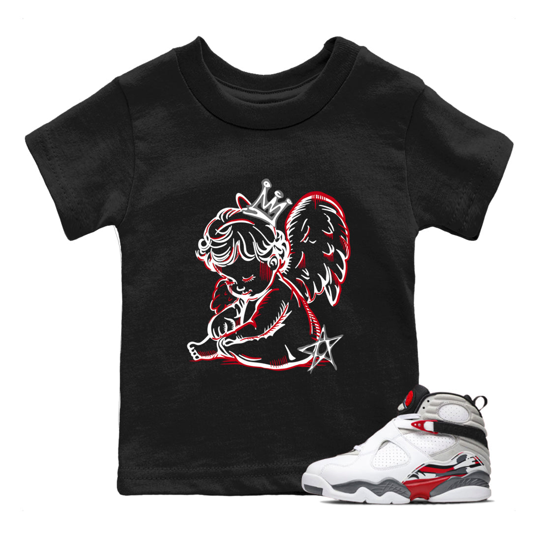 Sneaker match tees – Sneaker Tees To Match Air Jordan 8 Bunny Shoes Air Jordan 8 Bunny White and True Red – Neon Angel Kids T-Shirt Black 1