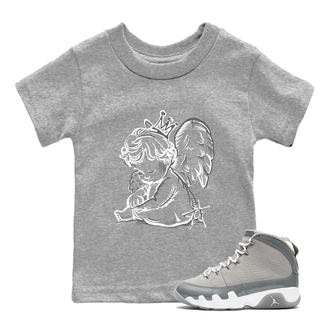 9s Cool Grey shirts to match jordans Neon Angel sneaker match tees Air Jordan 9 Retro Cool Grey match shoes to clothes SNRT Sneaker Tees Youth Baby Heather Grey 1 tee