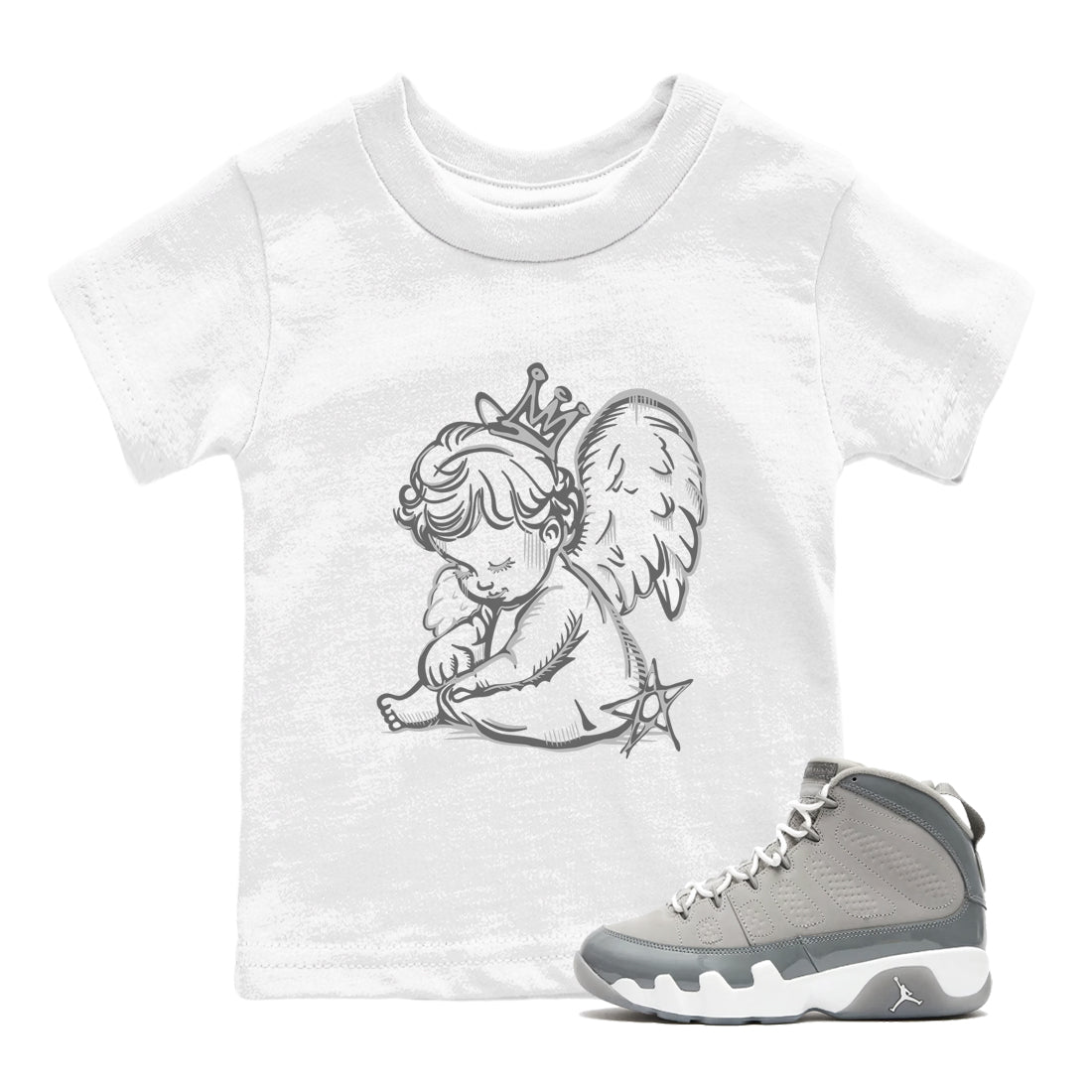 9s Cool Grey shirts to match jordans Neon Angel sneaker match tees Air Jordan 9 Retro Cool Grey match shoes to clothes SNRT Sneaker Tees Youth Baby White 1 tee