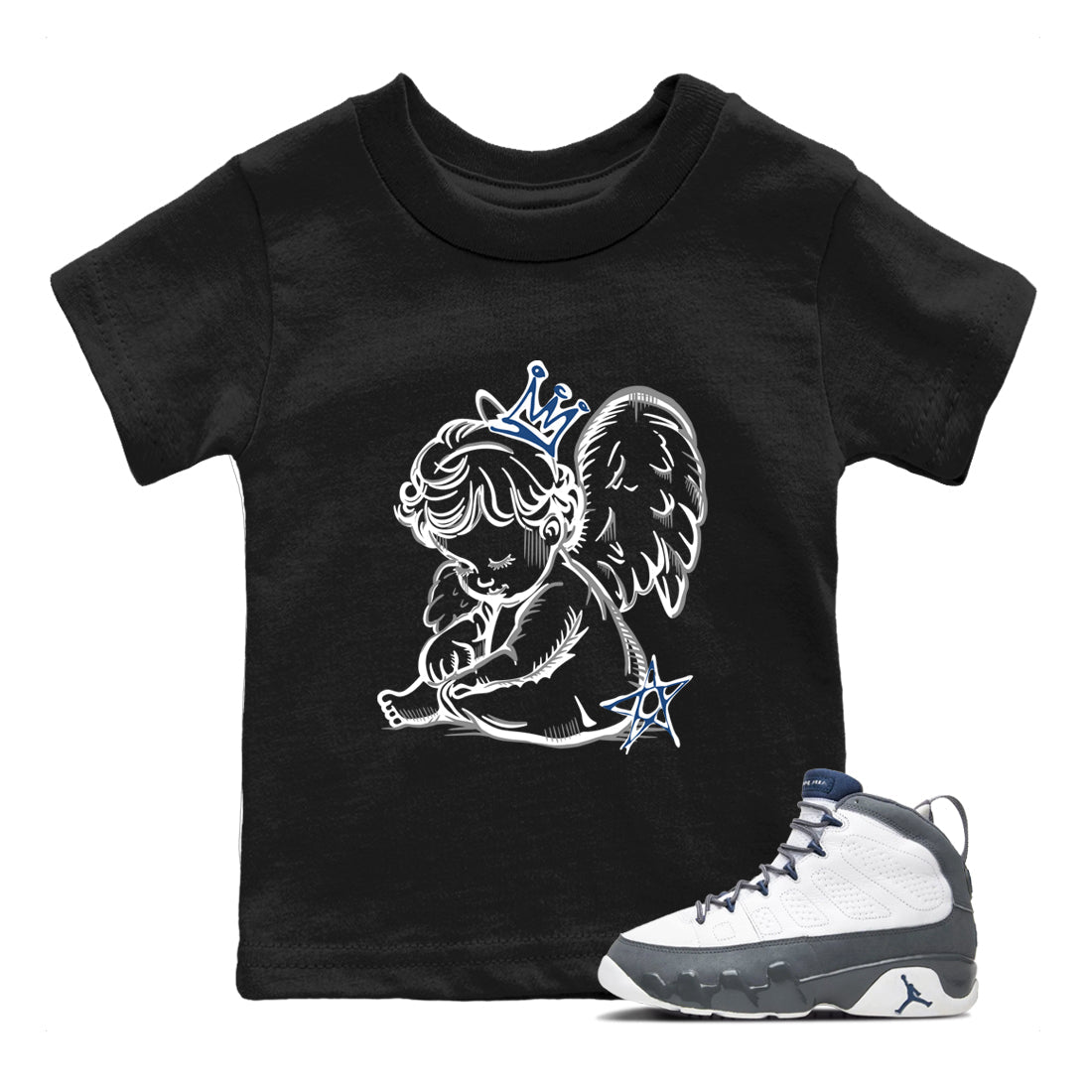 Sneaker match tees – Sneaker Tees To Match Air Jordan 9 Flint Grey Shoes – Neon Angel Kids T-Shirt Black 1